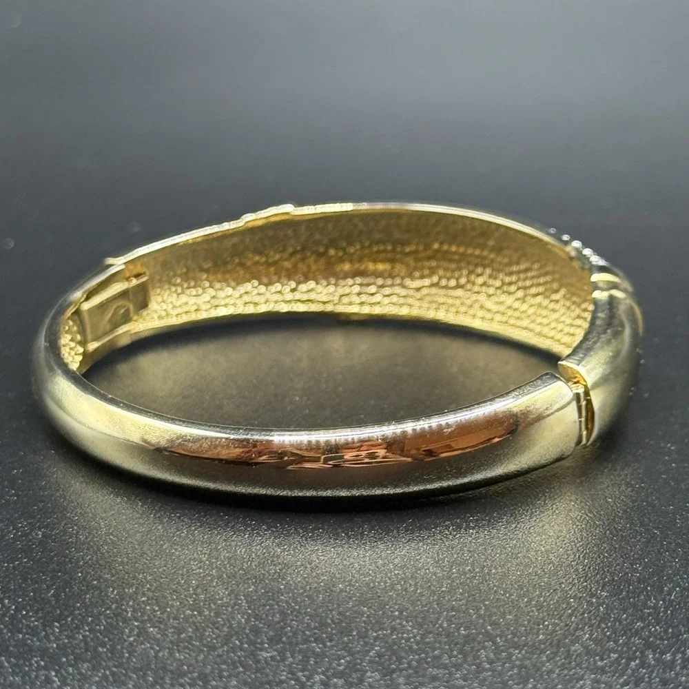Vintage Gold Tone Pavé Rhinestone Hinge Bangle Bracelet 6